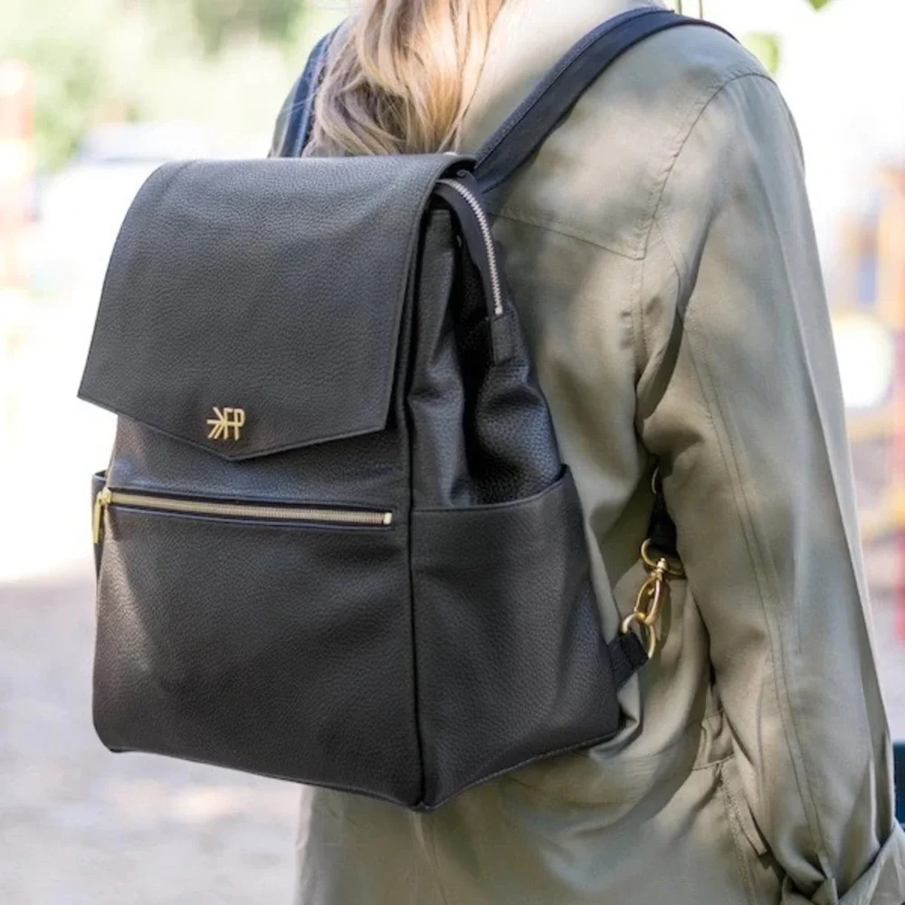 Freshly Picked Black Backpack Diaper Bag with Gold Hardware